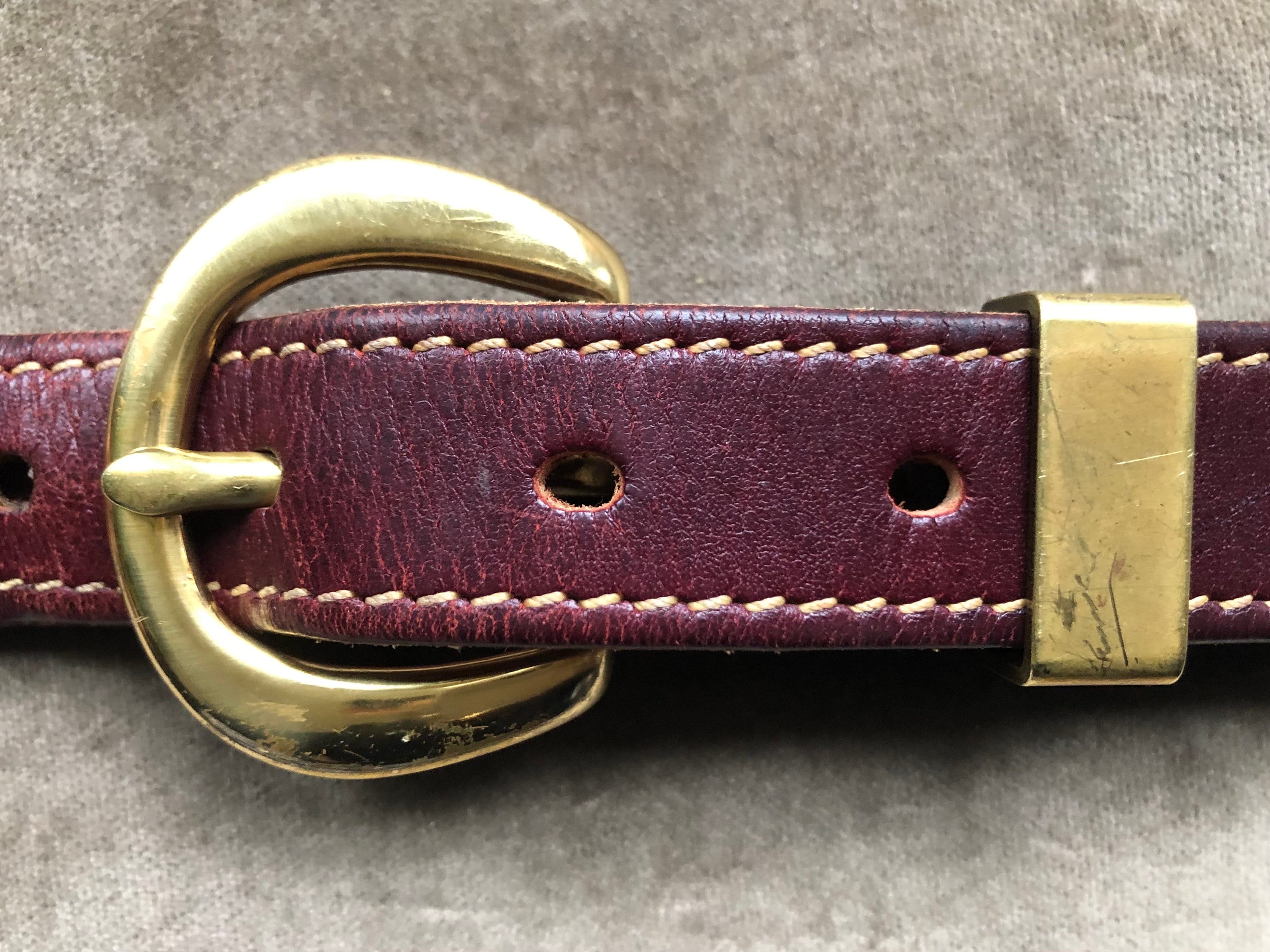 Holland  Vintage 90\' Rare Burgundy Leather Belt, Size 32, Rustic Brass Buckle. OX BLOOD BURGUNDY 40MM CLASSIC BULL HIDE HIDE LEATHER BELT  main image 2