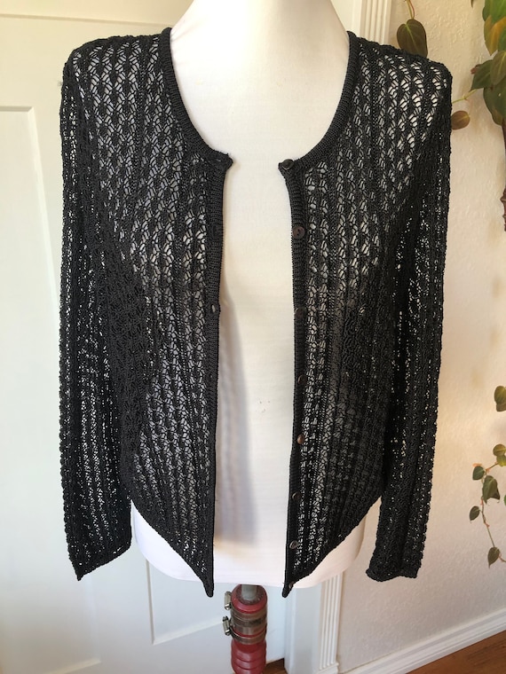 Sheer Lacy Knit Crochet Witchy Boho Black Cardiga… - image 2