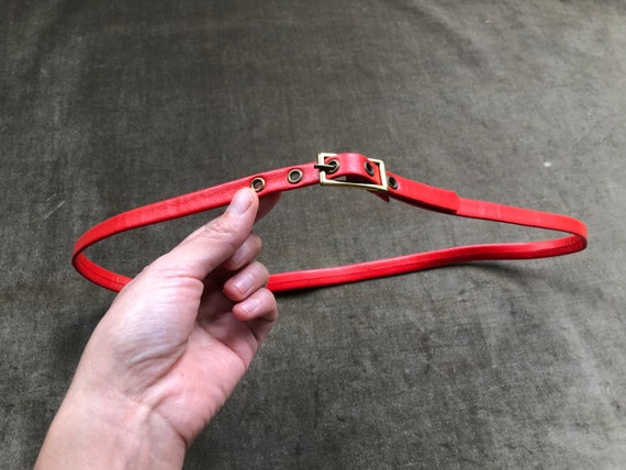 60s 70s Brass Buckle Skinny Light Bright Coral Re… - image 4