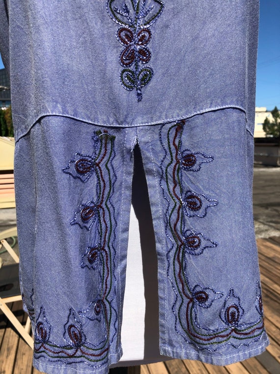 Soft Blue Denim Look Rayon Floral Embroidered Cam… - image 4