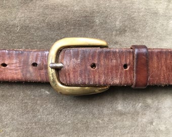 Vintage Soft Woven Brown Leather Western Belt Brass Buckle  display picture 3