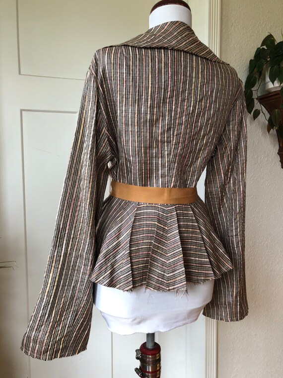 Raw Silk Blend Woven Striped Boho Lightweight Rib… - image 4