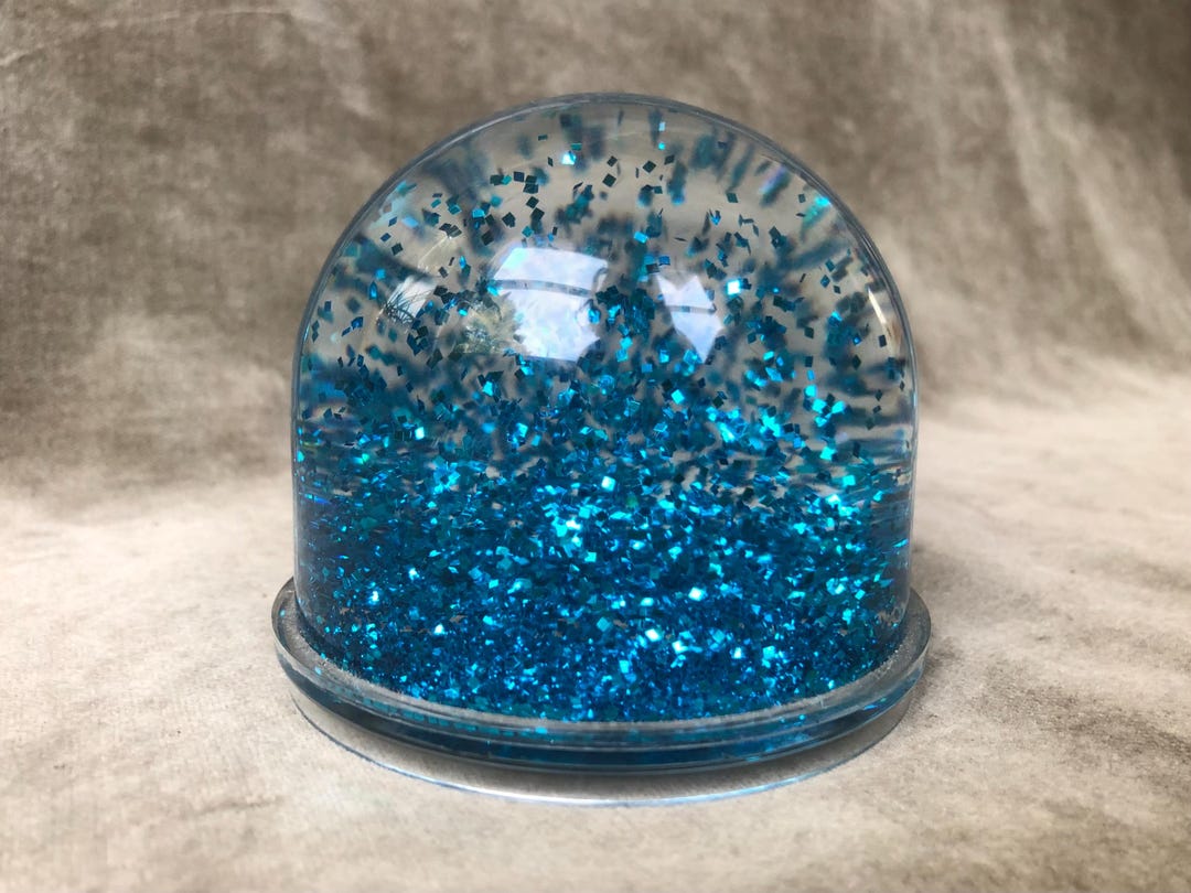 1990s Turquoise Blue Glitter Clear Dome Rain Snow Globe Liquid ...