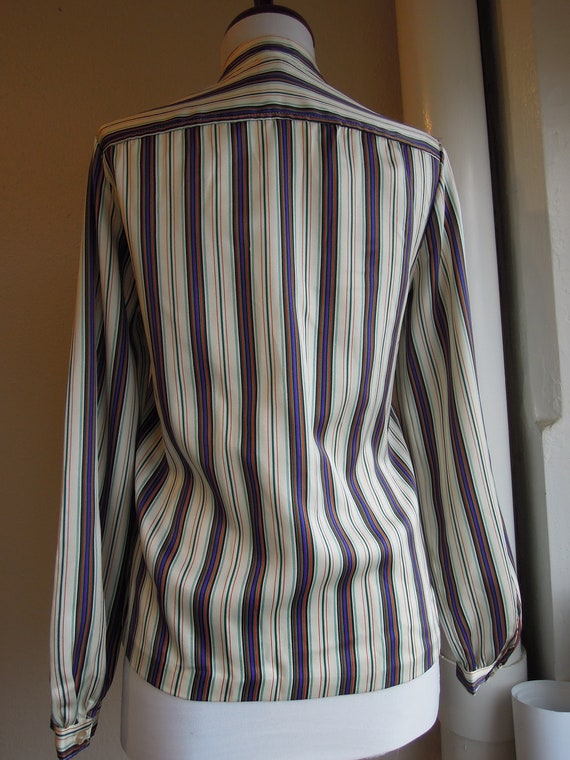 Vintage 70s satin White rainbow striped Retro Pol… - image 8