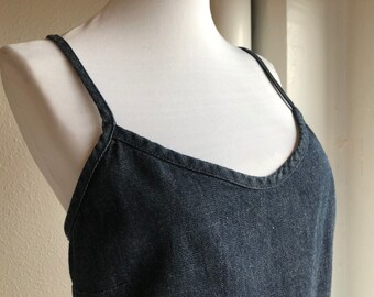 Auth FENDI Jeans Made in Italy Dark Blue Cotton Denim Spaghetti Strap Crop Tank Top Blouse Cropped 1990s 90s Vintage sz M Italian Designer