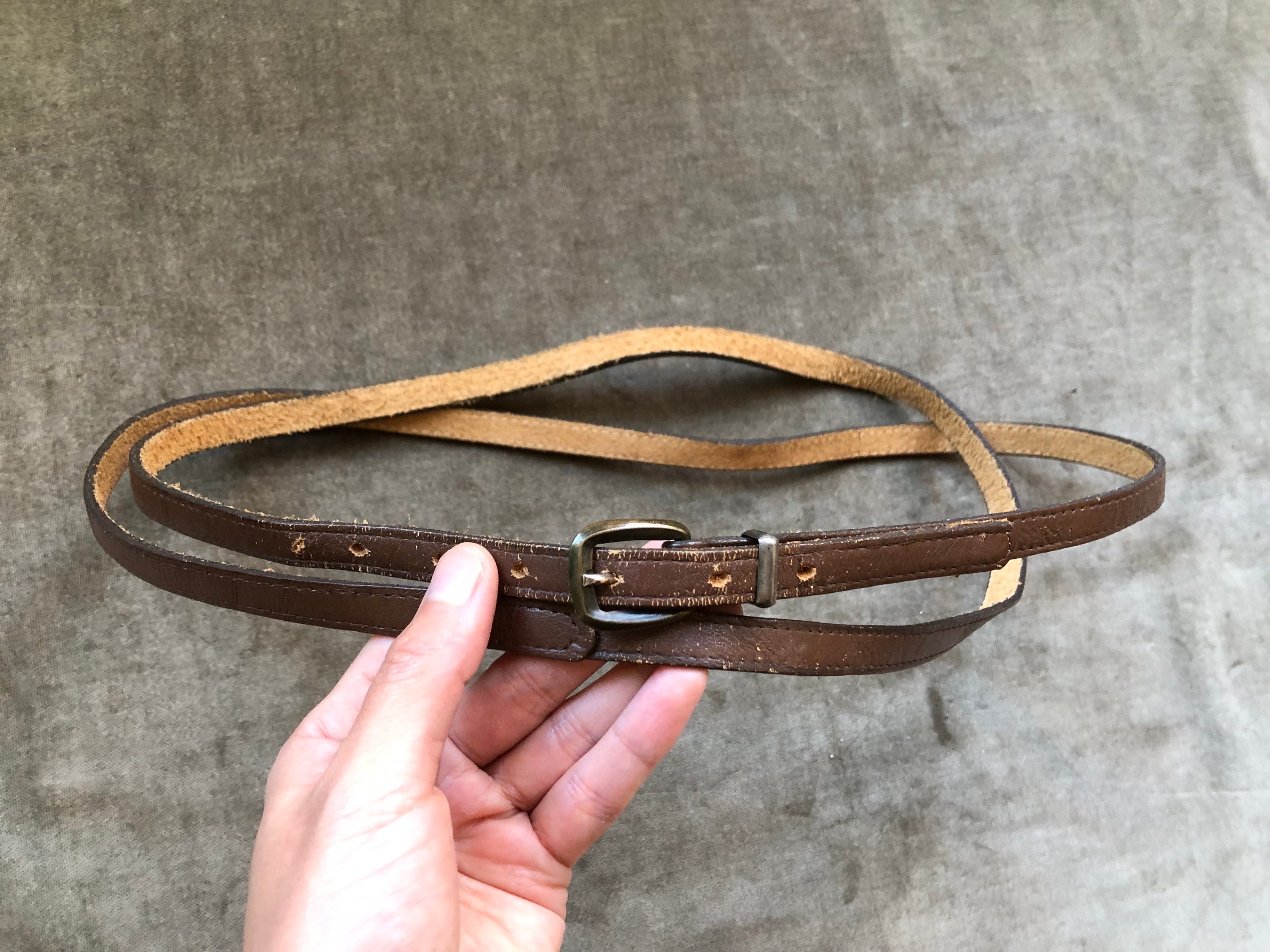 Rare Vintage Double Wrap Genuine Leather Belt Brass Tube Cartouche Brown 72\