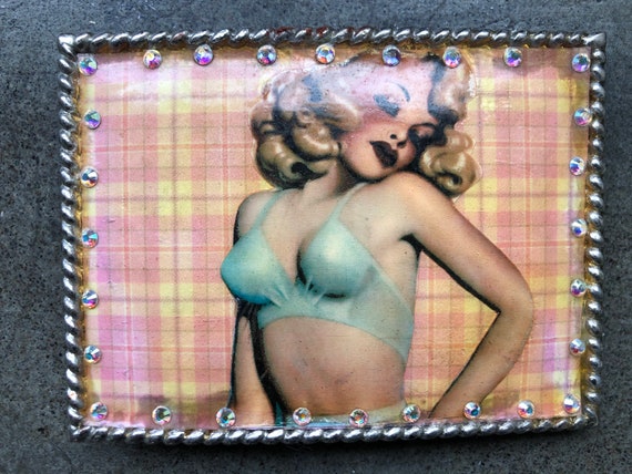 90s Handmade Pulp Pin Up Girl Collage Picture Bel… - image 4