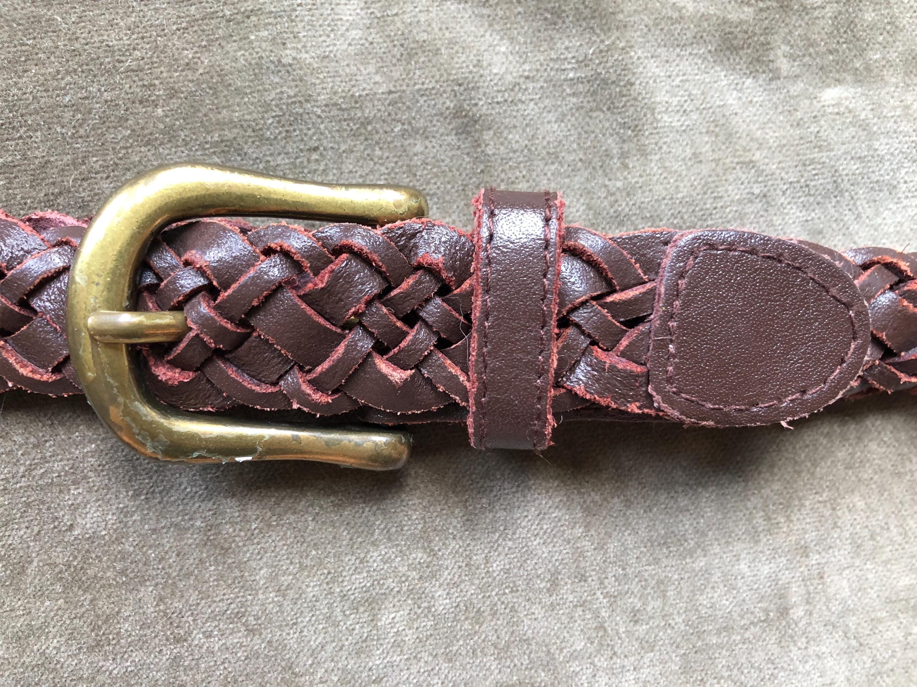 VTG  Green Woven & Brown Leather Brass Belt 36” Leather Belt Dark Brown Men main image 2