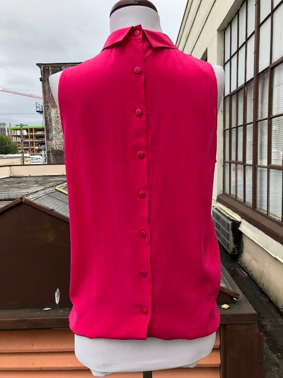 Vintage Silk 80s Hot Pink Magenta Boxy Collared T… - image 5