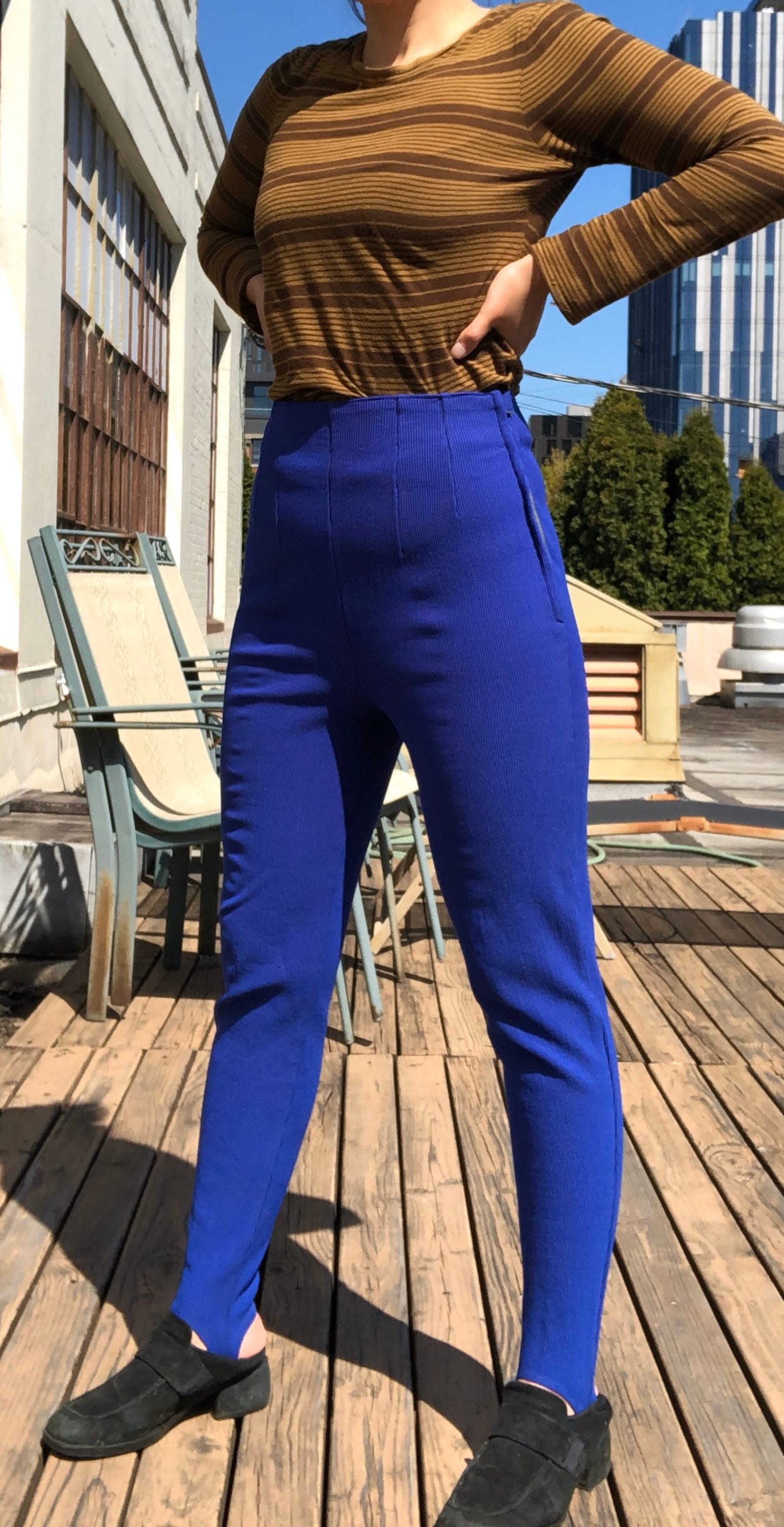1950s 60s Jantzen High Waisted Bright Electric Blue Wool Blend