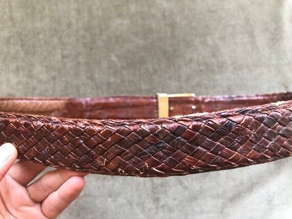 1970s Eelskin Genuine Eel Skin Leather Belt Mahog… - image 7