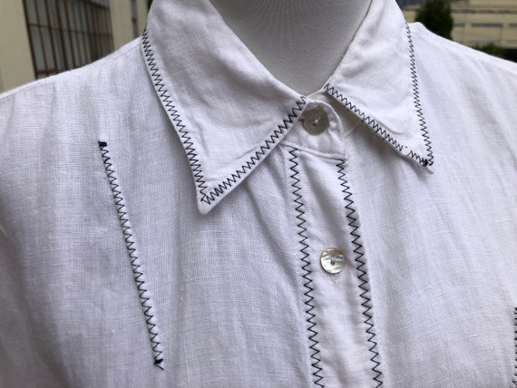 90s White Irish Linen Woven Button up Oxford Cutt… - image 7