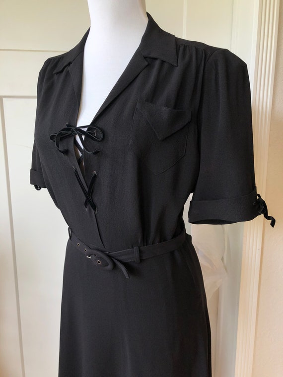 1940s Black Rayon Sexy Velvet Ribbon Crisscross L… - image 3