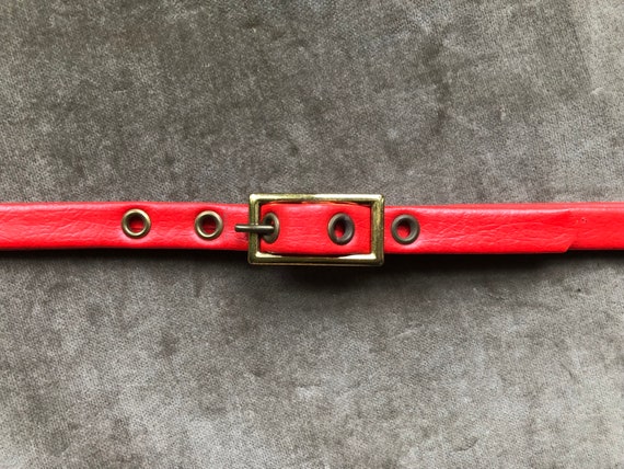 60s 70s Brass Buckle Skinny Light Bright Coral Re… - image 2