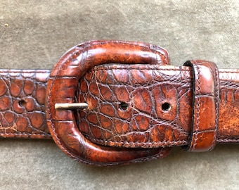 Vintage Harold’s Alligator Belt Womens HAROLDS Vintage Alligator Embossed Brown Leather Belt  main image 3