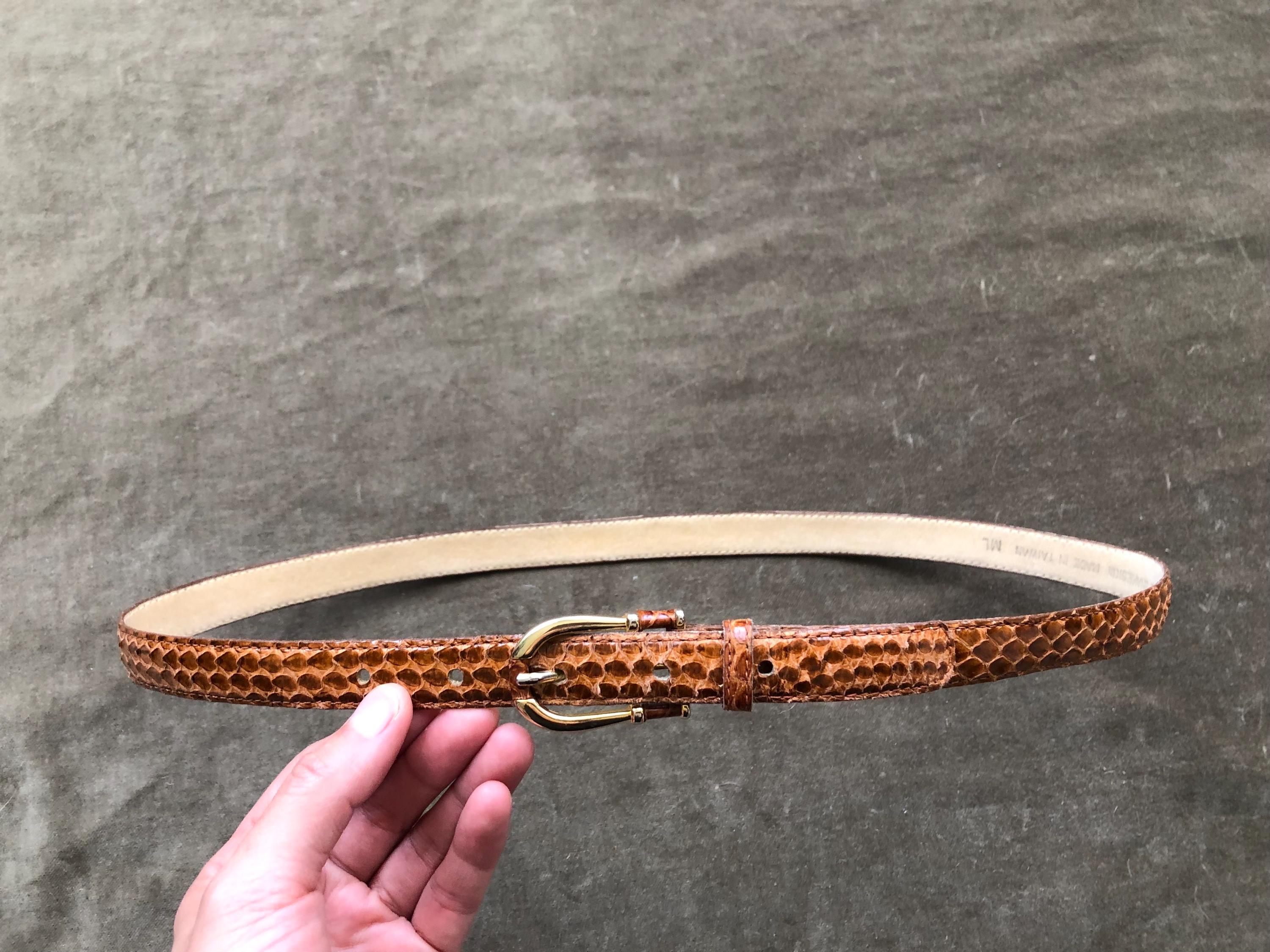 Skinny Snakeskin Shimmery Tan Caramel Patent Slim Leather  display picture 1