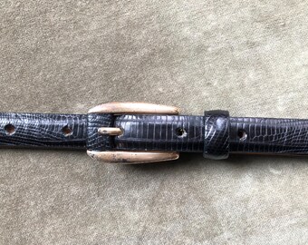 Black Leather Belt Lizard Iguana Reptile Embossed Texture
