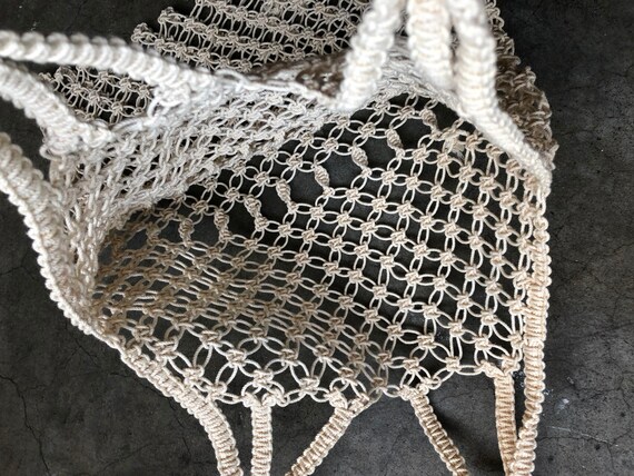 Vtg Ecru Cotton Handmade Macrame Crochet Cord Twi… - image 5