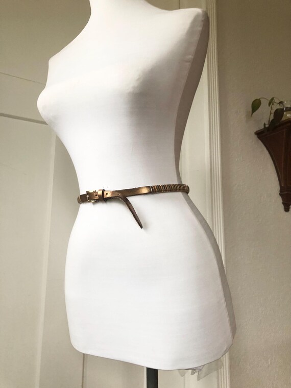 Skinny Leather Belt Bronze Metallic Metal Beaded Egyptian  display picture 2