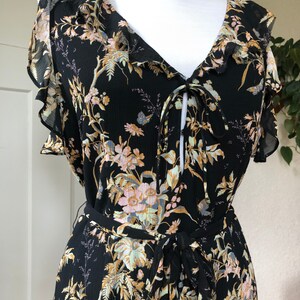 90s Silk Chiffon Crinkle Sexy Little Black Ruffled Empire Babydoll Sleeveless Dress Short Mini 1990s Vintage Sheer Boho Pastel Floral Print image 8