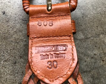 Vintage 90s Lands End brown leather belt size S 90s Lands End Brown Leather Woven Wide Belt 1990s Vintage  main image 3