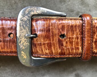 Brighton Calfskin Croc Embossed Black Saddle Leather Wide  display picture 3
