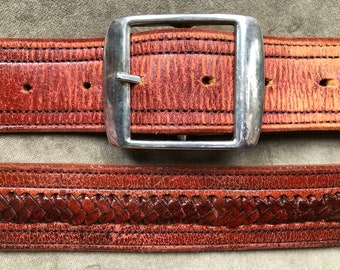 60s 70s Wide Soft Brick Rust Brown Leather Belt Retro Square Steel Buckle M L XL 34 35 36 waist 1960s 1970s vintage Rustic Western Woven