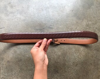 Saks Fifth Ave Brown Leather Belt Embossed Tooled Woven  display picture 1