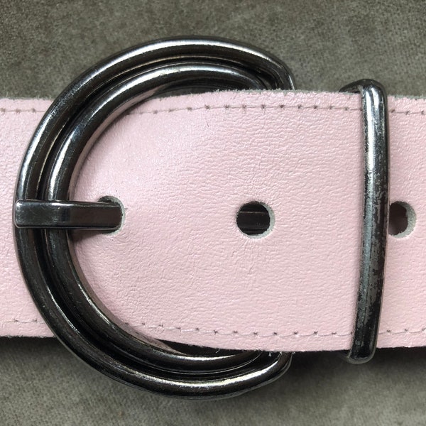 1960s 70s Light Baby Pink Wide Retro Leather Belt Mod Boho Vintage 1970s 60s Pastel Size S M 27 28 29 30 Waist Gunmetal Round Buckle Fashion