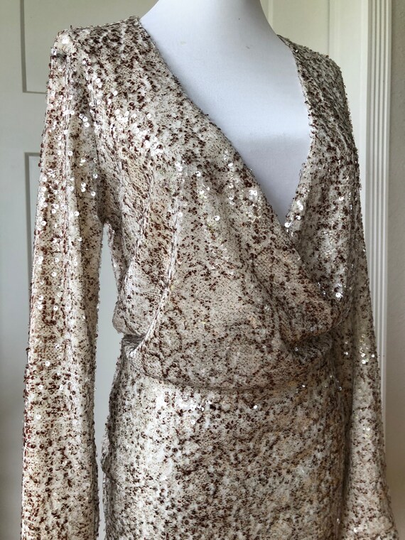 90s Shimmery Sequined Python Snake Skin Print Lon… - image 8