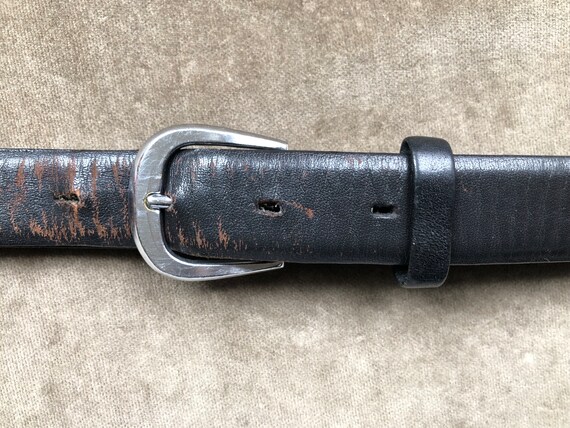 50s 60s Skinny Retro Soft Black Leather Belt Silver Buckle
