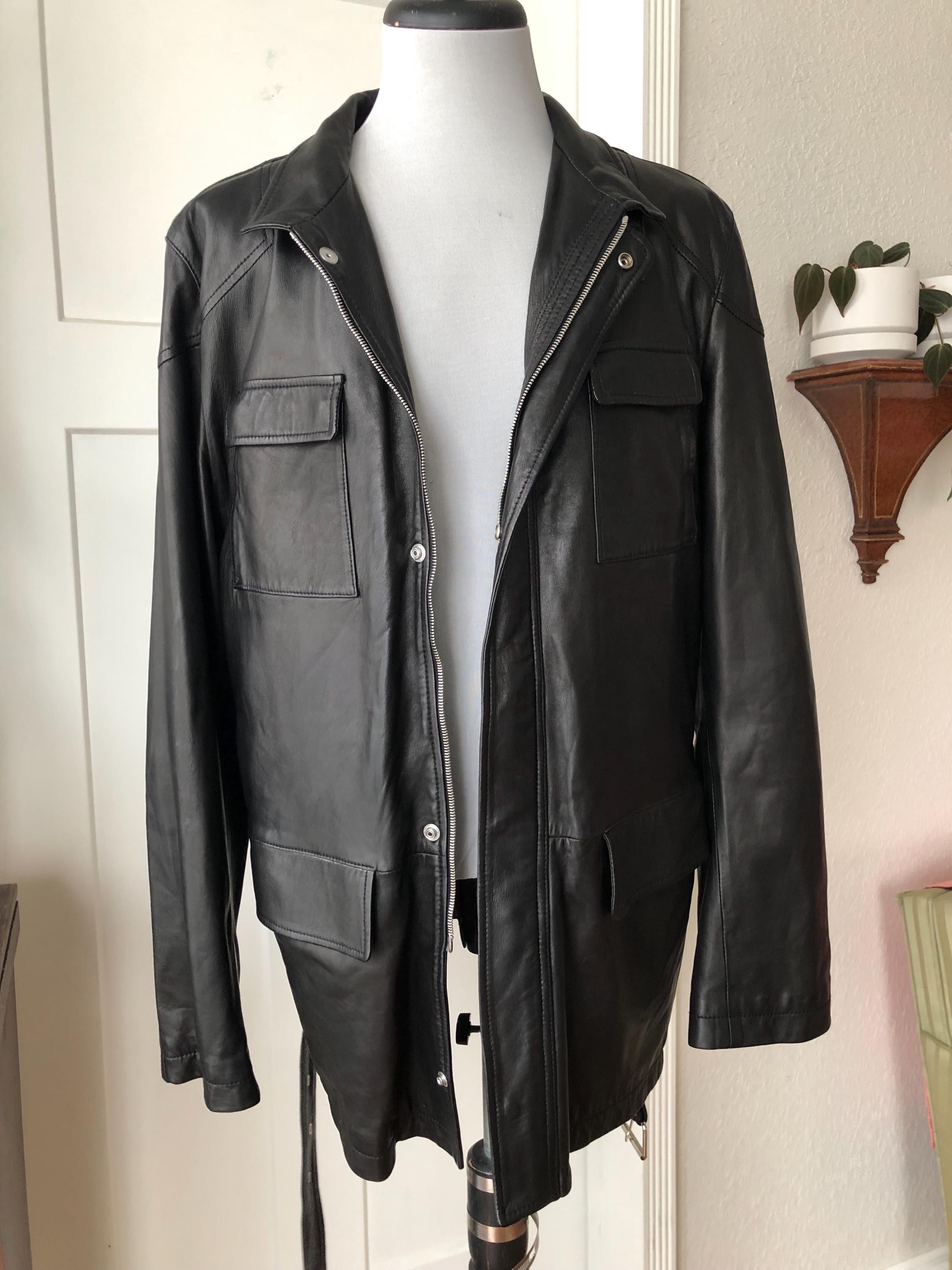 Mens Fratelli Rossetti Soft Black Leather Zip Field Jacket Trench