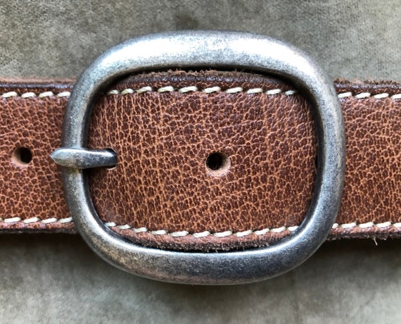 Vintage 90\'s Chunky Brown Leather Belt 90s Beautiful Brown Tan Chunky Leather Woven Wide Belt 1990s  main image 2