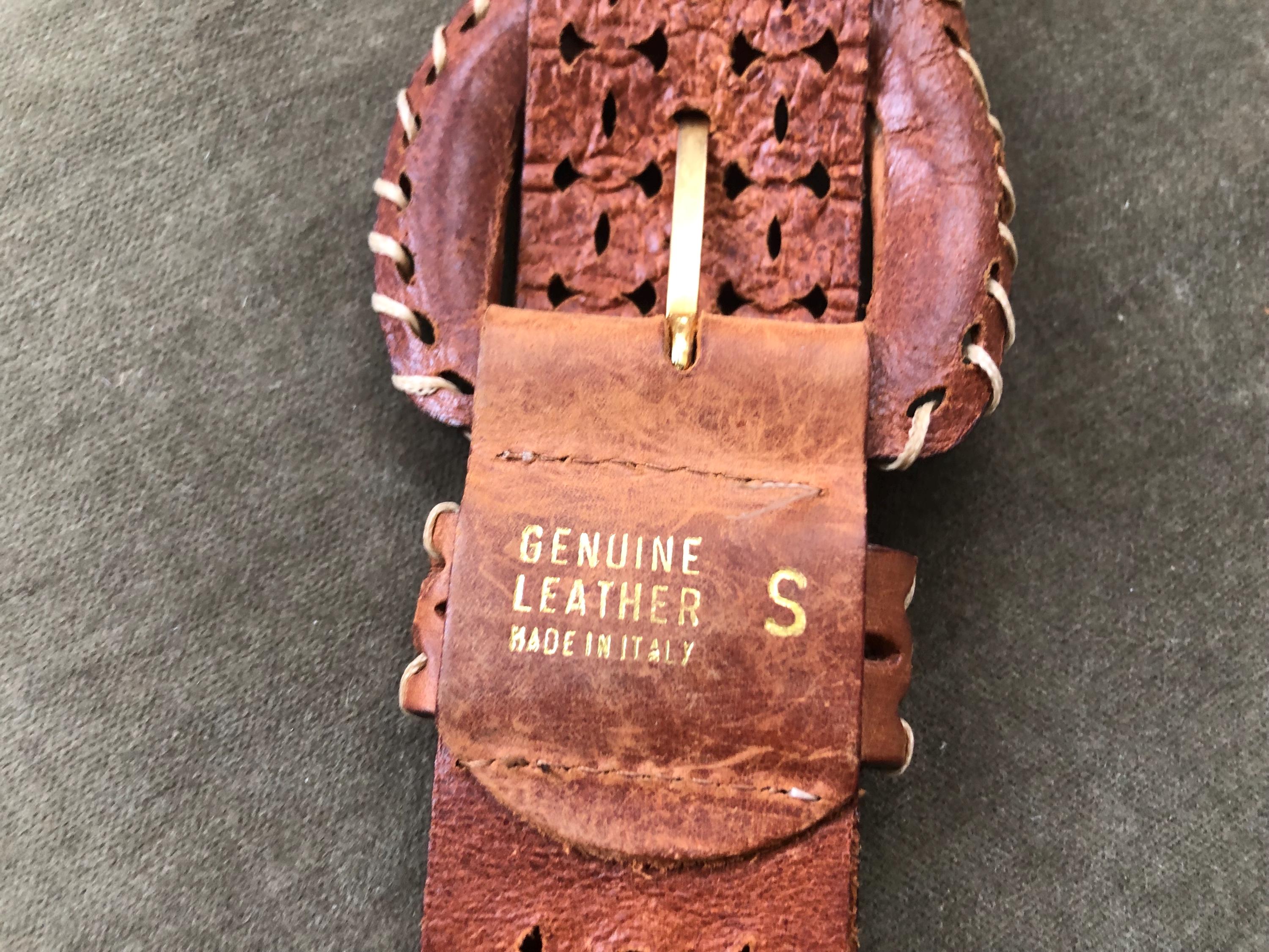 Vintage 90 Axcess Italy Genuine Leather Belt Wide Tapered Brown Sm Boho Buckle Brown Belt Woven Oversized Buckle Axcess Italy Genuine  main image 3