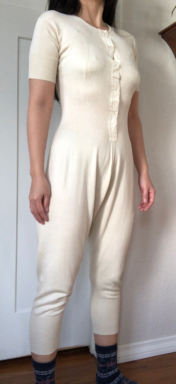 Antique 1900s Knit One Piece Thermal Pajama Rompe… - image 3