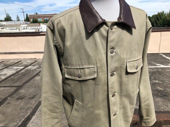 Vintage Mens Cotton Olive Sage Green Denim Garden