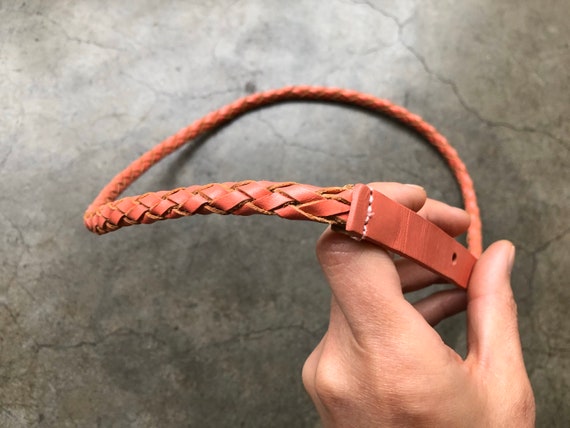 90s Skinny Dusty Warm Pink Leather Woven Belt wom… - image 6