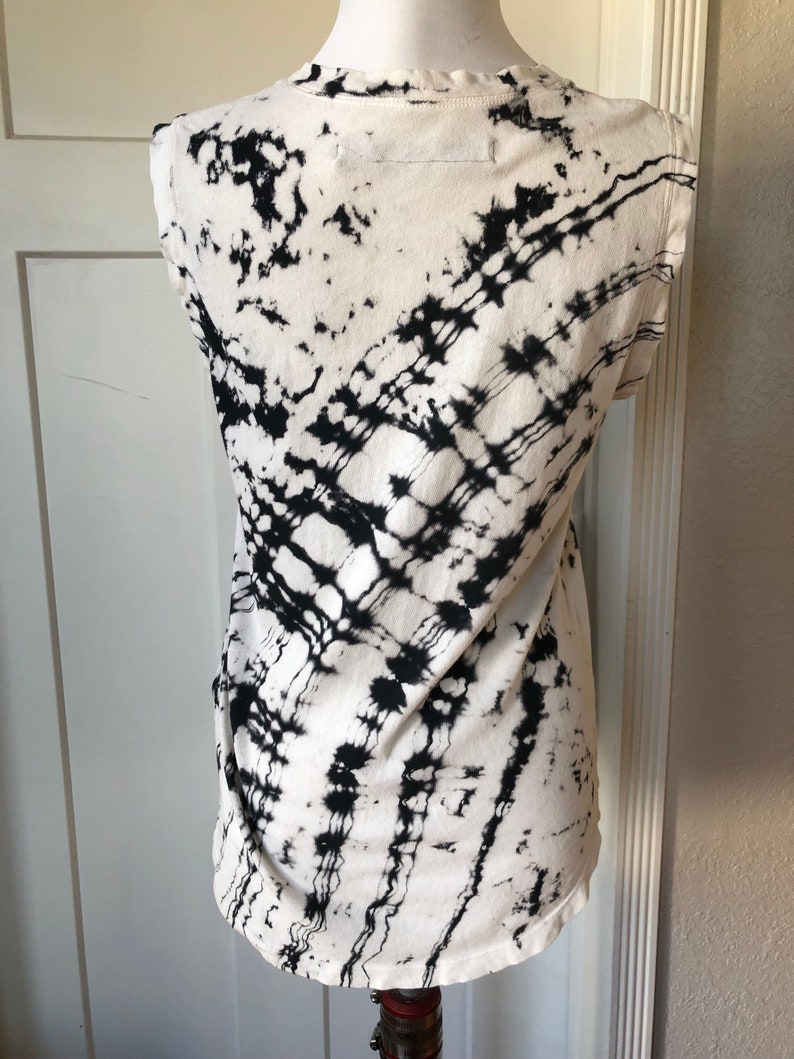 Raquel Allegra Designer Sleeveless Cotton Thin Knit Tee T Shirt Tank Distressed Tiedye Ink Splatter XS S California Boho White Black Grunge image 9