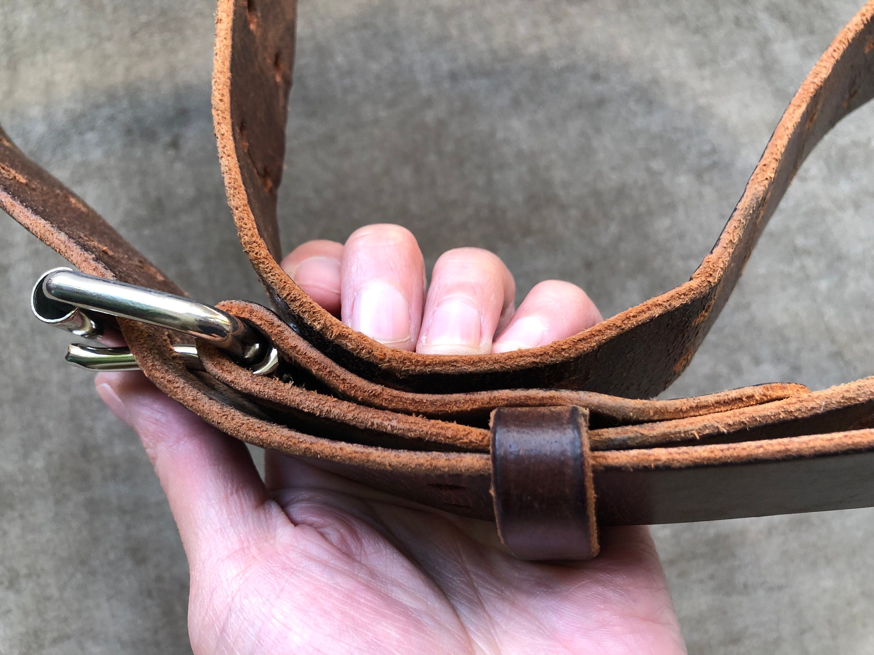 Italy イタリア製 90s ベルト 総柄 デザイン ブラウン 本革 レザー 90s Brown Thick Leather Wide Heavy Duty Belt S M L Boho