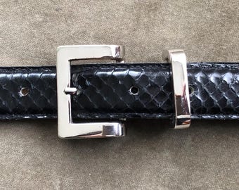 Ann Taylor Black Patent Leather Silver Link Equestrian Belt  display picture 3