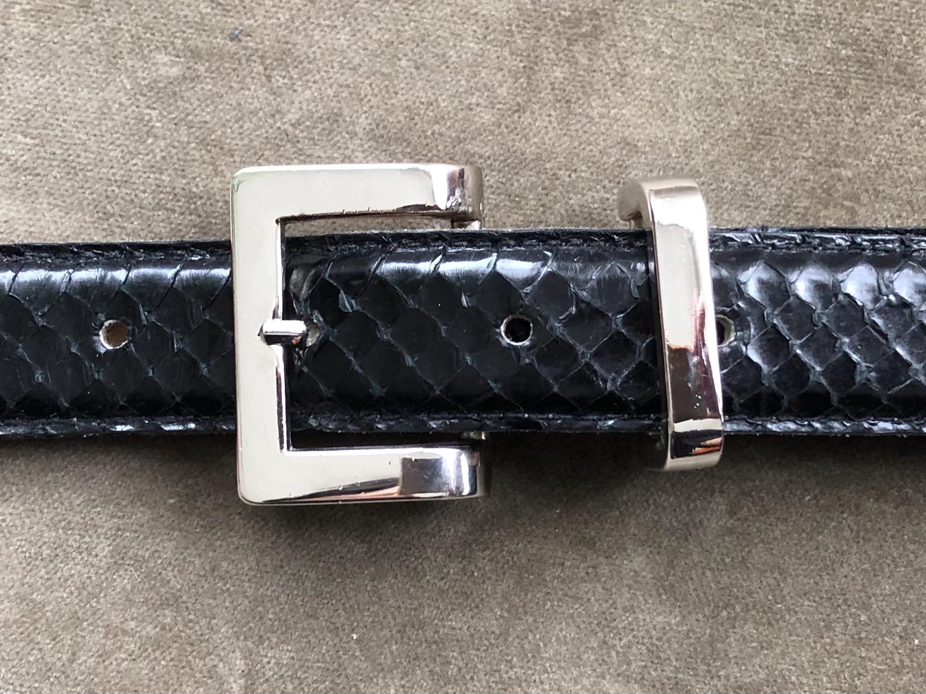 Silver Snake Buckle, Black Leather Belt for Women, Thick belt, 90s Vintage Silver Snake Buckle Black Leather Belt, Thick Tough Leather  main image 3