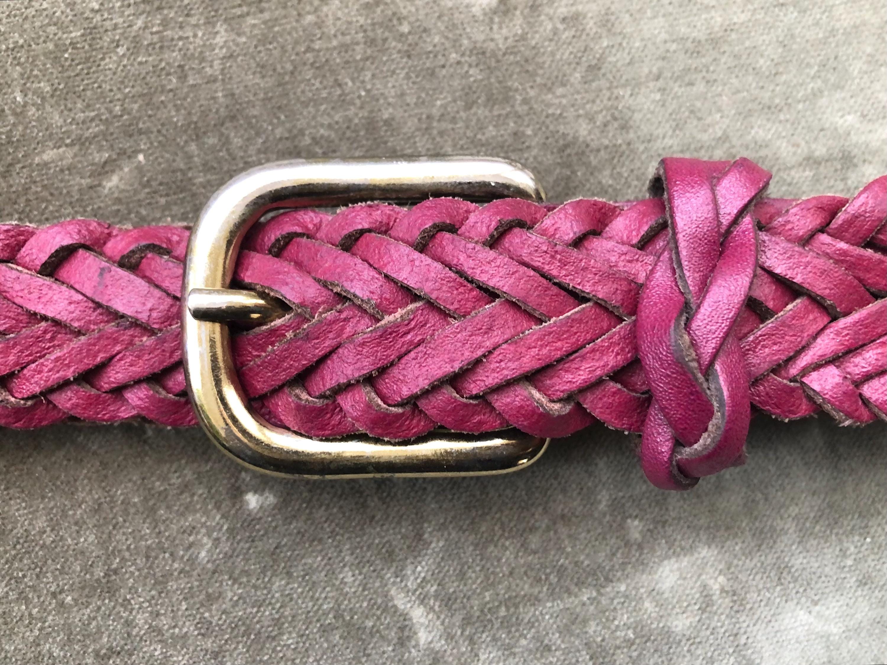 80s 90s Burgundy Leather Woven Braided Belt Adjustable Vintage