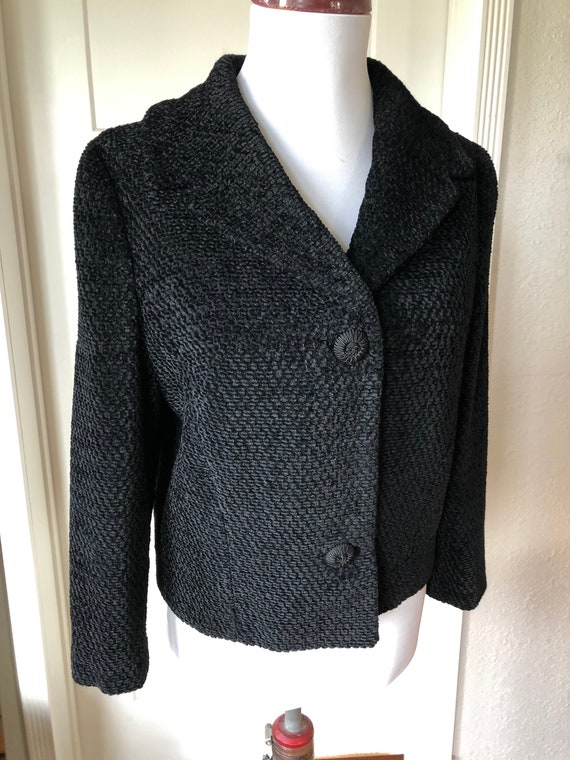 1950s 60s Lilli Ann Black Velvet Chenille Tweed N… - image 1