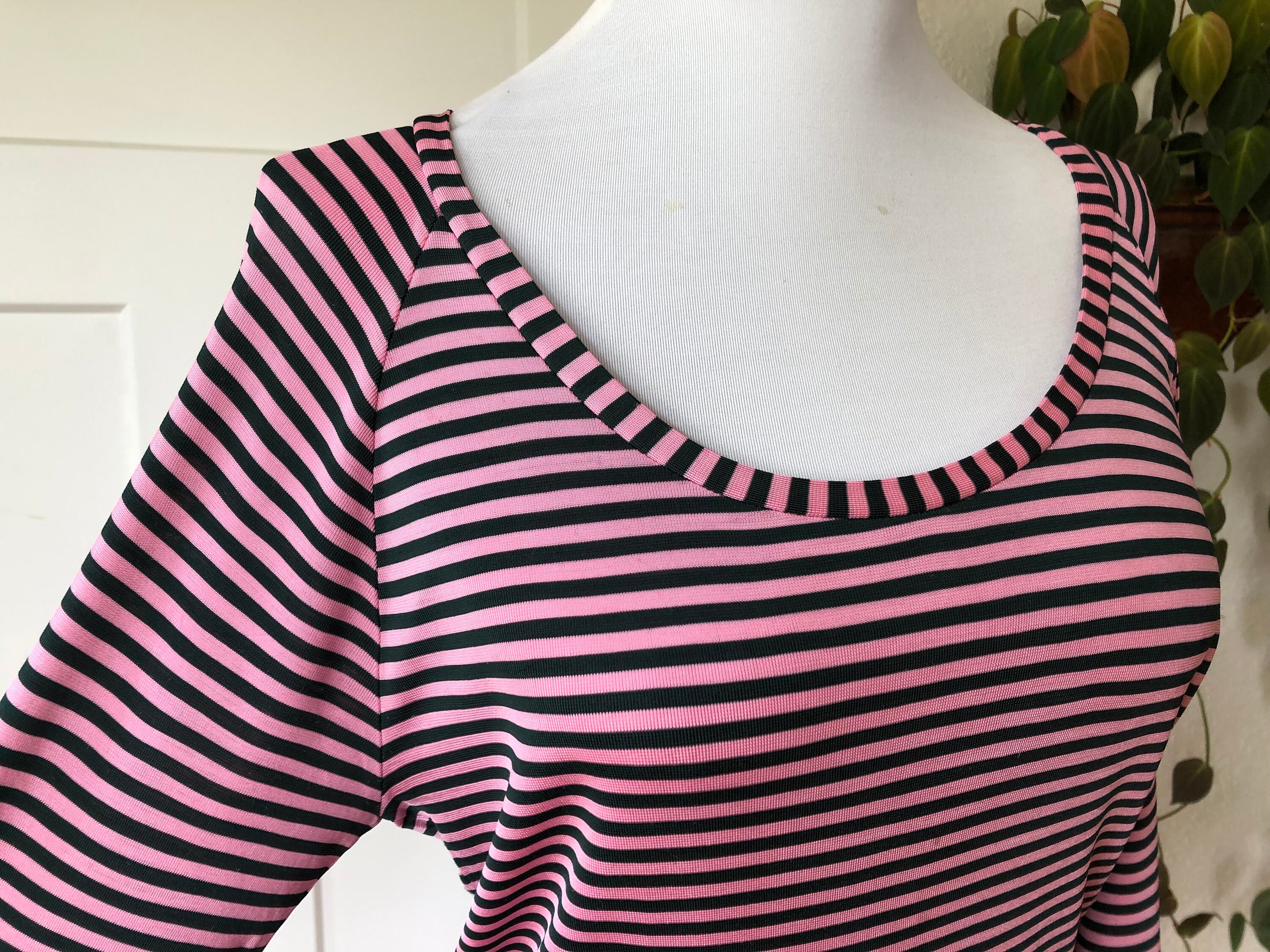 Dries Van Noten Pink Black Stripe Knit Raglan Scoop Neck