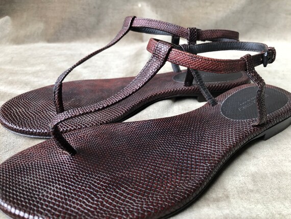 Bottega Veneta Flats T Strap Thong Y2K Italian Iguana Lizard 