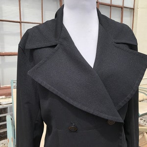 90s Black On Black Glitter Shimmer Sparkle Long Fitted Trench Swing Coat Overcoat Double Breasted 1990s Vintage Duster M L Retro Wide Lapel