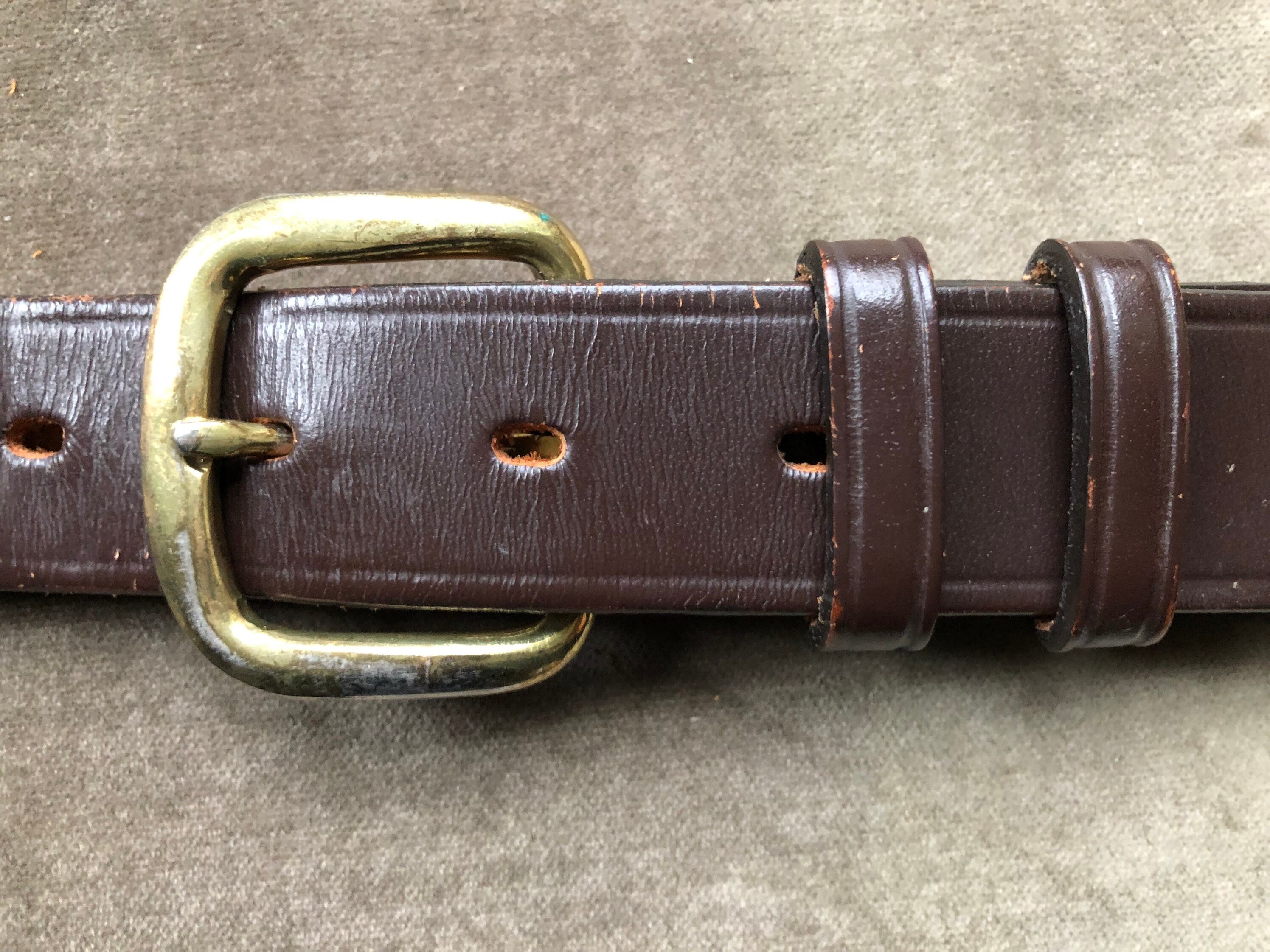 60s 70s Retro Brown Slim Thick Leather Mens Belt Size 37 38 