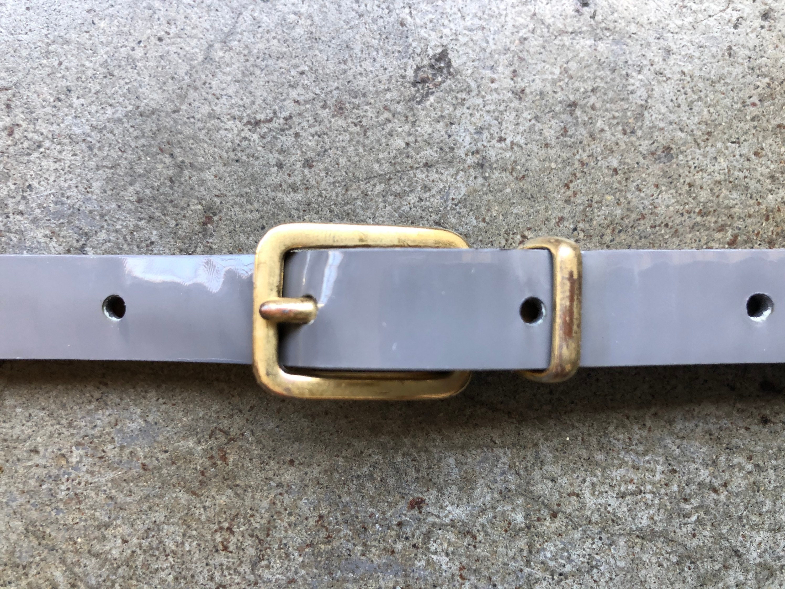 Skinny Leather Grey Gray Fashion Belt Gold Tone Buckle 