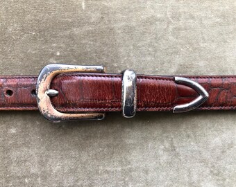 Ralph Lauren Croc-Embossed Dark Brown Leather Belt with Silver RL Buckle Lauren Ralph Lauren Leather Slide-Buckle Croc-Embossed Belt  main image 3