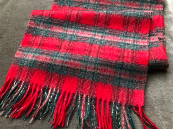 70s 80s Tartan Plaid Wool Woven Winter Neck Scarf… - image 1